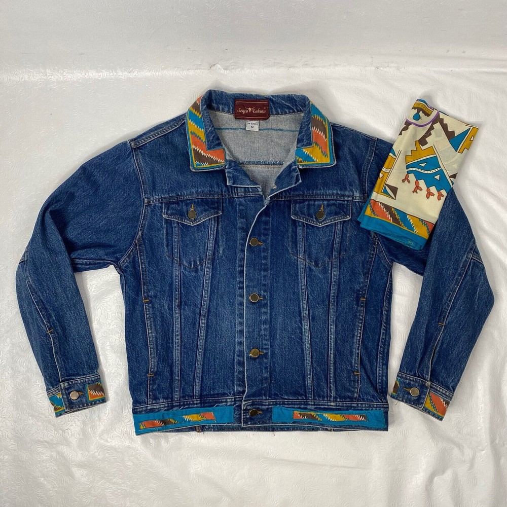 Vtg Sergio Valente Sz M Jean Jacket w Southwestern Trim